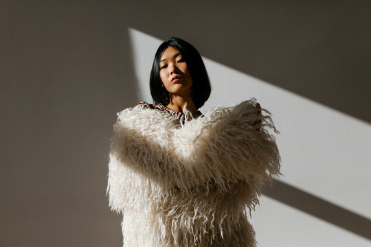 Stylish model in fur coat