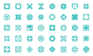 Naklejka premium Collection of 36 teal geometric icons on white background