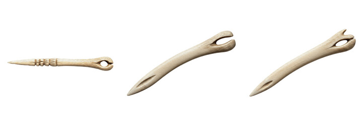 Fototapeta premium Bone weaving needle, prehistoric textile tool, Paleolithic and Neolithic weaving implement, early human bone sewing and stitching tool, primitive needle artifact, archaeological artifact, ancient bone