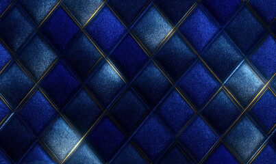 Fototapeta premium Luxurious dark blue quilted leather seamless background with golden stitching pattern. for elegant interior design and fashion projects