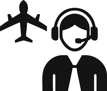 Air traffic controller assisting with airplane navigation and flight management services