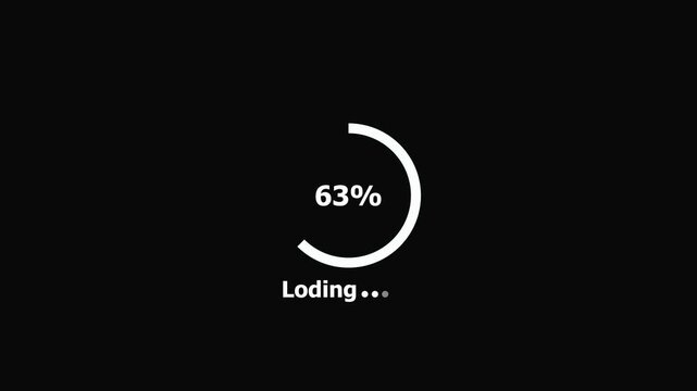 Loading screen animation with 100 percent progress bar and loading text on black background percentage.