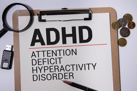 ADHD concept. Attention Deficit Hyperactivity Disorder. wooden block letters with stethoscope