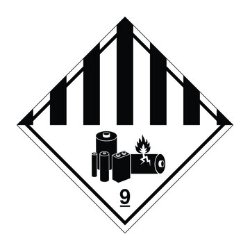 Class 9 Lithium Battery Hazard Label &ndash; Dangerous Goods Miscellaneous Hazard Diamond Sign for Lithium Ion and Lithium Metal Battery Transport