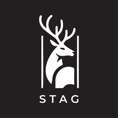 Fototapeta premium Stag Deer Logo Design Minimalist Modern Vector Silhouette Emblem Icon Isolated on Dark Background Creative Wildlife Brand Identity Symbol Luxury Illustration Template For Corporate Business Branding