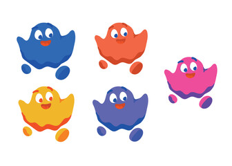 Obraz premium Set of six colorful ghost characters with various funny expressions in a textured doodle style