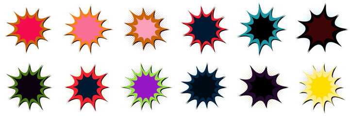 Obraz premium Retro Comic Book Explosion Speech Bubbles for Pop Art Graphic Design