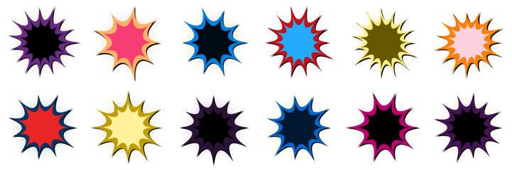 Colorful comic book burst elements for retro gaming interface and social media graphics © SimpleDesignStudio