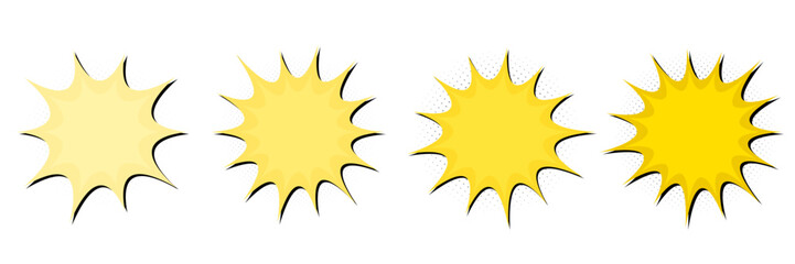 Yellow comic book explosion speech bubbles for retro pop art price tags and vintage sale stickers © SimpleDesignStudio