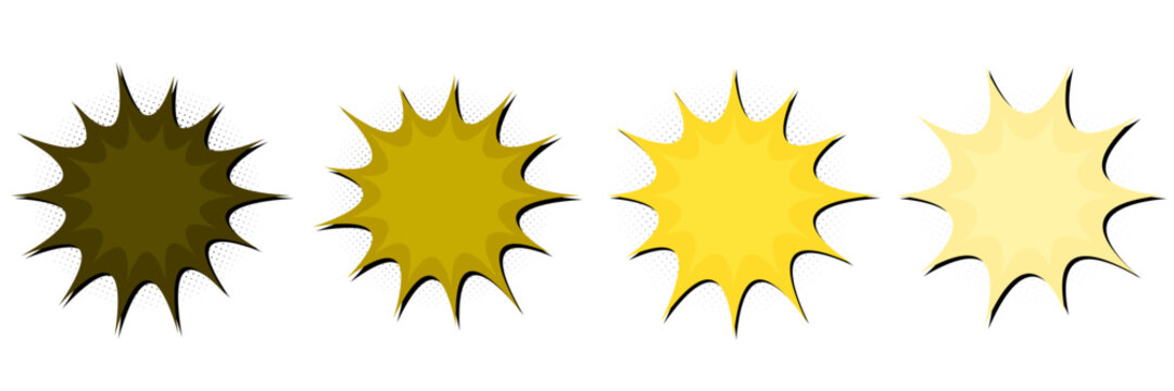 Set of Yellow Comic Book Explosion Bubbles, Retro Pop Art Sound Effect Shapes for Graphic Design