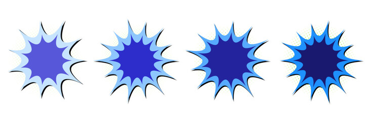 Blue Comic Book Explosion Speech Bubbles, Retro Pop Art Action Elements © SimpleDesignStudio