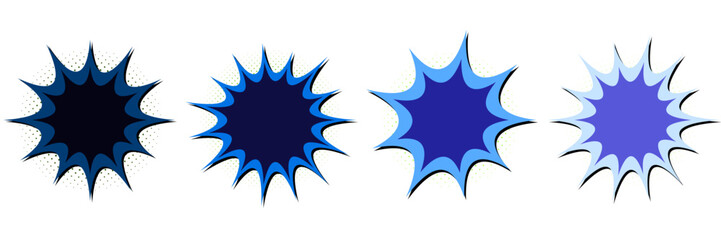 Blue Comic Book Explosion Bubbles for Superhero Graphic Design Elements © SimpleDesignStudio
