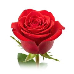 Fototapeta premium Red Rose with Green Leaves on White Background flower