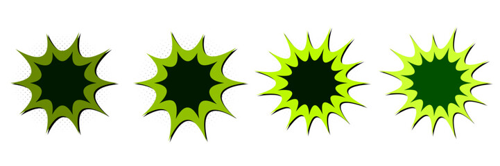 Set of Green Radioactive Toxic Waste Comic Explosion Effects and Biohazard Starburst Icons © SimpleDesignStudio