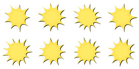 Set of yellow retro comic book explosion bubbles for discount stickers and pop art graphics © SimpleDesignStudio