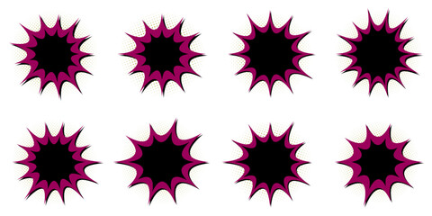 Retro Comic Book Explosion Bubbles, Purple Pop Art Speech Clouds for Superhero Themed Party © SimpleDesignStudio