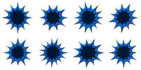 Blue Comic Book Explosion Speech Bubbles for Superhero Themed Birthday Party © SimpleDesignStudio