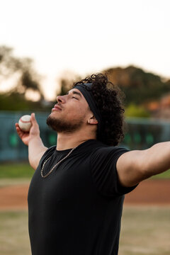 Baseball player takes deep breath