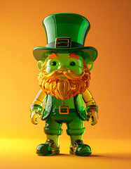 3d Render of green Leprechaun against a orange backdrop.
