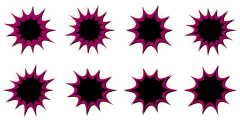 Set of purple comic book speech bubbles for superhero action scenes © SimpleDesignStudio