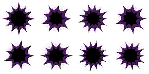 Set of dark purple comic book starburst bubbles for villainous speech and magic explosion effects © SimpleDesignStudio