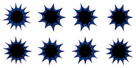 Dark Blue Comic Book Explosion Bubbles for Superhero Action Scenes © SimpleDesignStudio