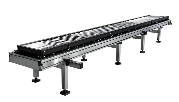 Metallic industrial conveyor system, elevated with rollers