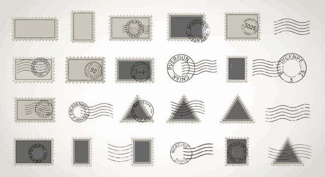 Vintage Postage Stamp Collection: Retro Mail Art and Postal Mark Design Elements