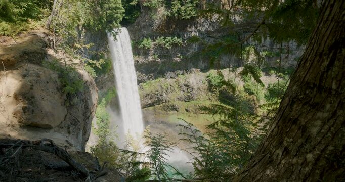 slow Zoom In on Shannon Falls Waterfall Near Whistler British Columbia