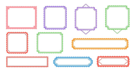 Collection of Colorful Scalloped Edge Decorative Frames and Borders on White Background © naomi