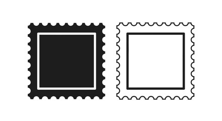Obraz premium Two stylized postage stamps, one black and one outline, isolated on white background