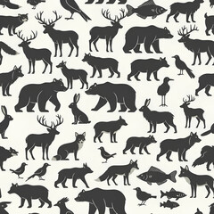 Obraz premium Seamless Pattern of North American Wildlife Silhouettes.