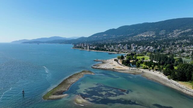 West Vancouver Waterfront Hyperlapse at Ambleside Park with North Shore Mountains, British Columbia