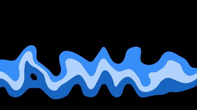 Animated blue fluid waves bubbling and filling up against a dark black background. Liquid flow transition effect.