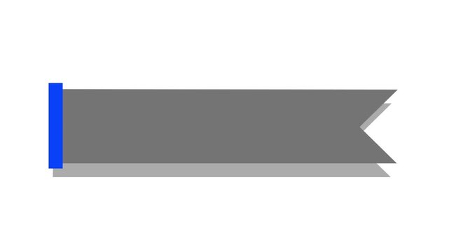 Animated grey ribbon banner unfurling from a blue line on a white background. Minimalist lower third, text placeholder, or title graphic element for video editing.