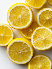 Obraz premium Bright Juicy Lemon Slices on White Background — Fresh Yellow Citrus Close-Up