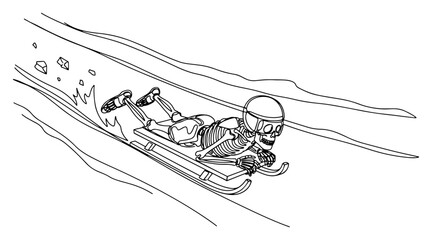 Skeleton riding a sled in winter sports race for dark humor and extreme competition concept © ----WWWLINE----