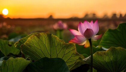 Serene Lotus Blossom at Sunset - A Symbol of Purity and Enlightenment.