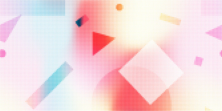 Abstract multicolor geometric elements dotted halftone vector background. Blue and red organic gradient half tone dot textured shapes pattern for banner, cover, water texture, surface design