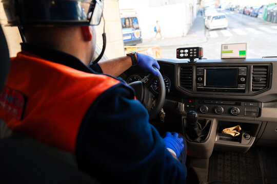 Paramedic driving ambulance