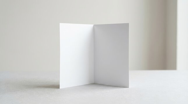 Blank white folded card on a light background