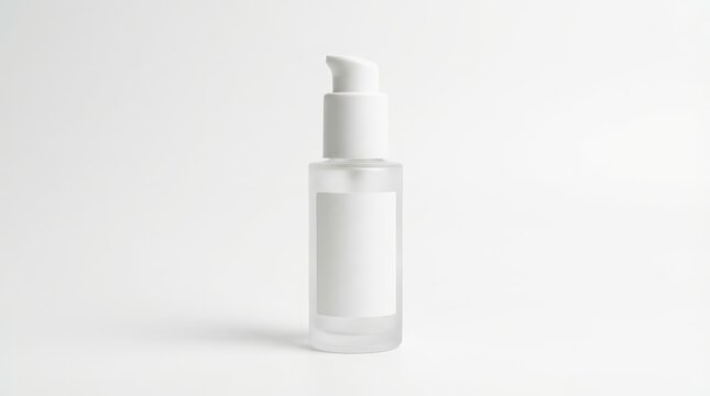 Minimal cosmetic serum bottle with white pump dispenser