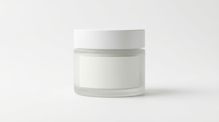 Minimalist glass jar of skincare cream on white background
