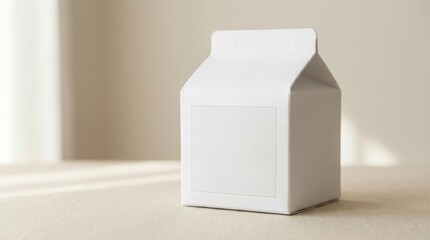 Minimalist white milk carton on a neutral surface