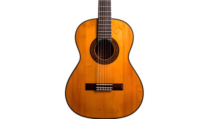 Obraz premium A classic acoustic guitar stands alone against a black background, centered and in focus