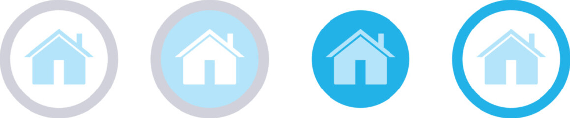 Fototapeta premium Modern house icons in various blue shades and circle backgrounds