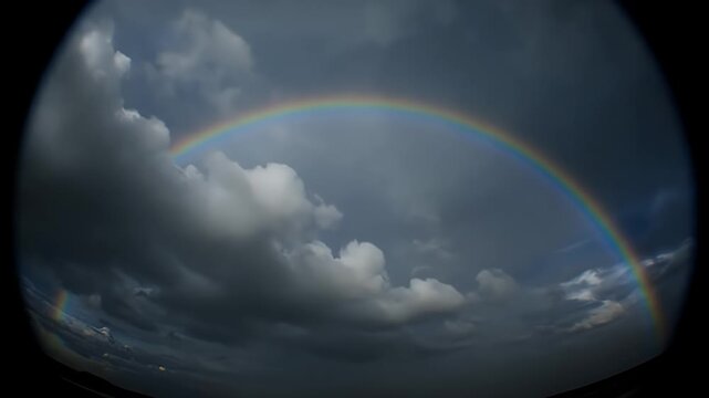 Rainbow Appearing Through Cloudy Sky Frames.