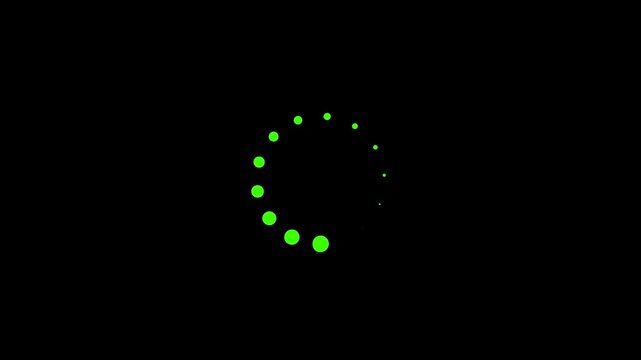 Green dot loading animation on black background