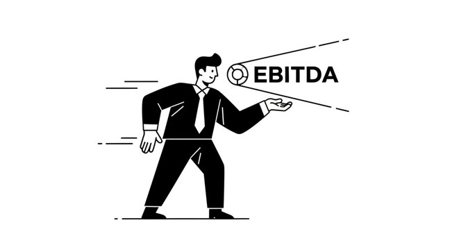 Business man holding EBITDA concept projection, illustrating financial performance and profitability analysis in corporate strategy and investment decisions
