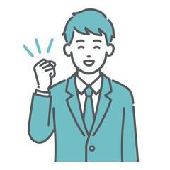 ガッツポーズをする10代男性（男子学生）のイラスト（応援・成功・上半身）